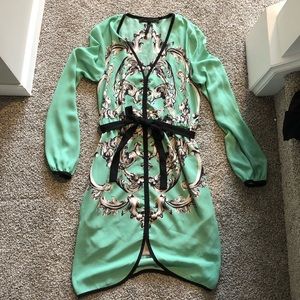 BCBGMaxazria Baroque Mint Cream and Black Dress